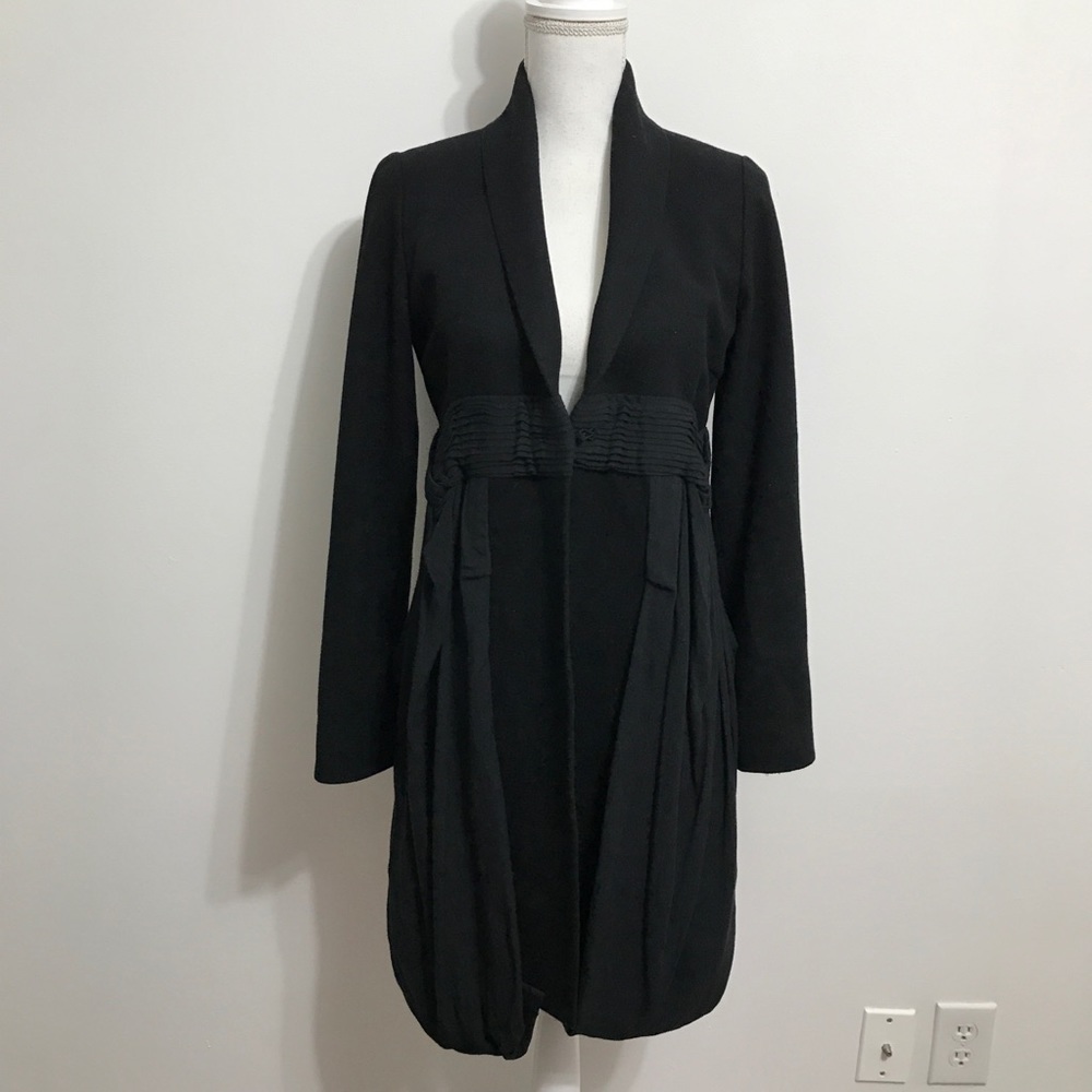 Trosman Black Coat with Unique Pleated Detail
